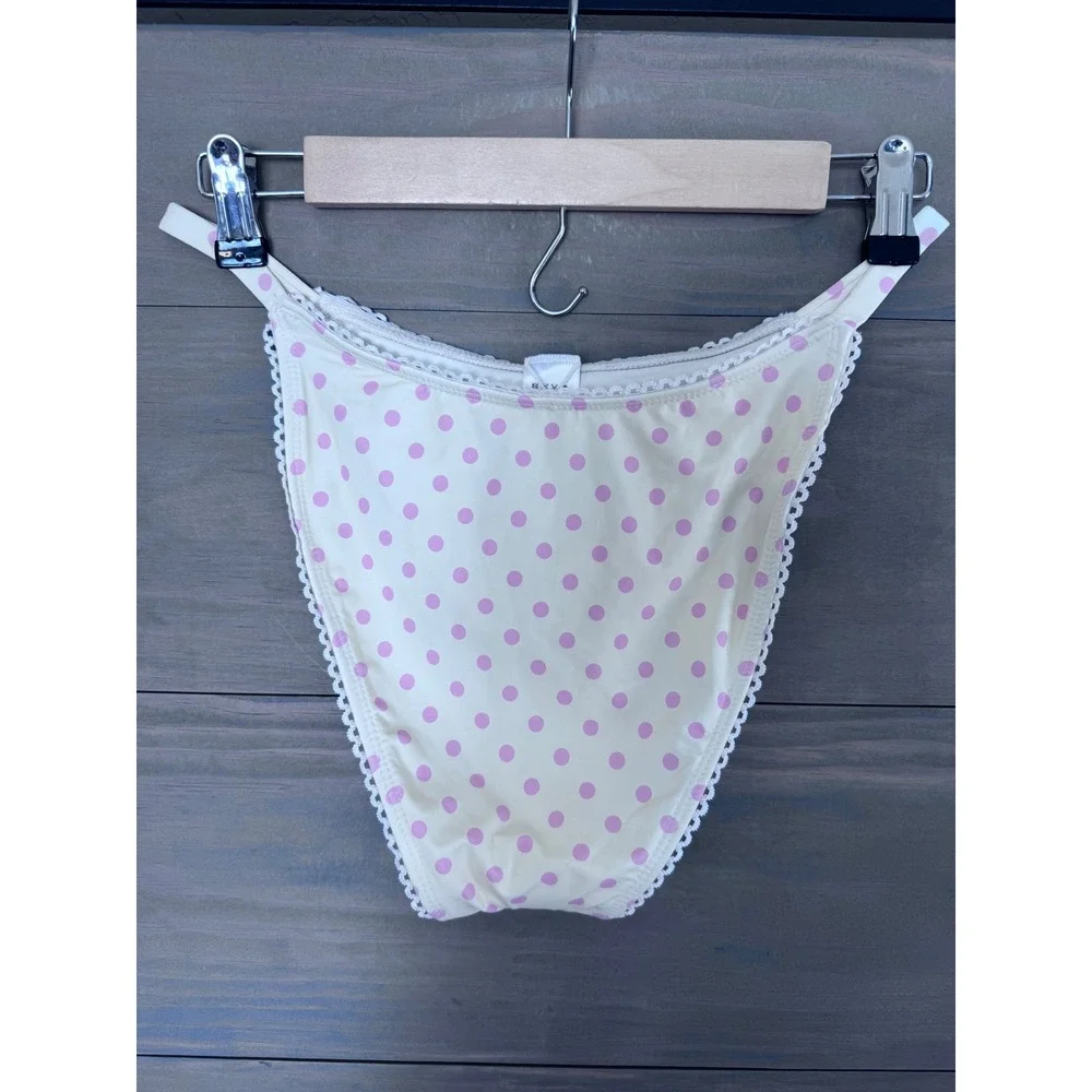 Dippin' Daisy's Jane Bikini Bottom Pink Polka Dot Lace Trim High Cut‎ M NEW UO
